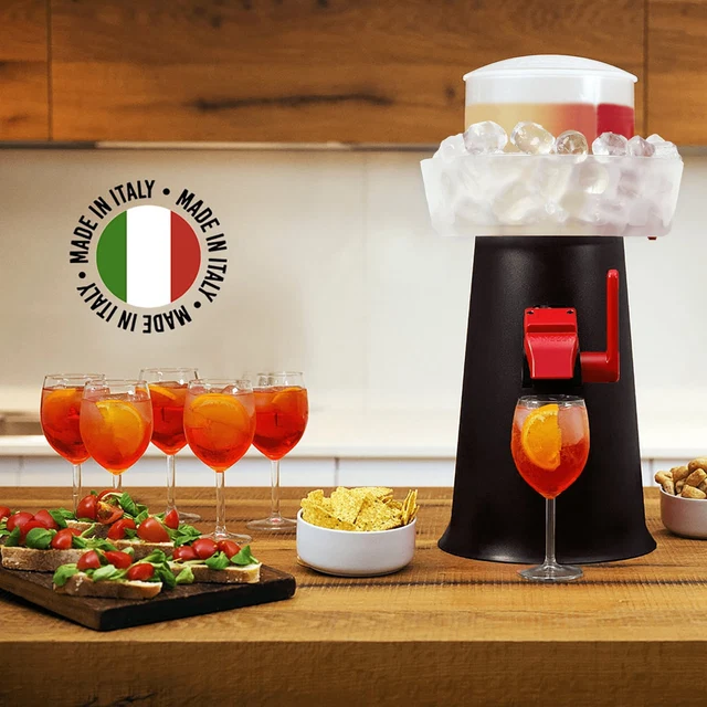 Black Sprizzer machine dispensing a spritz into a glass