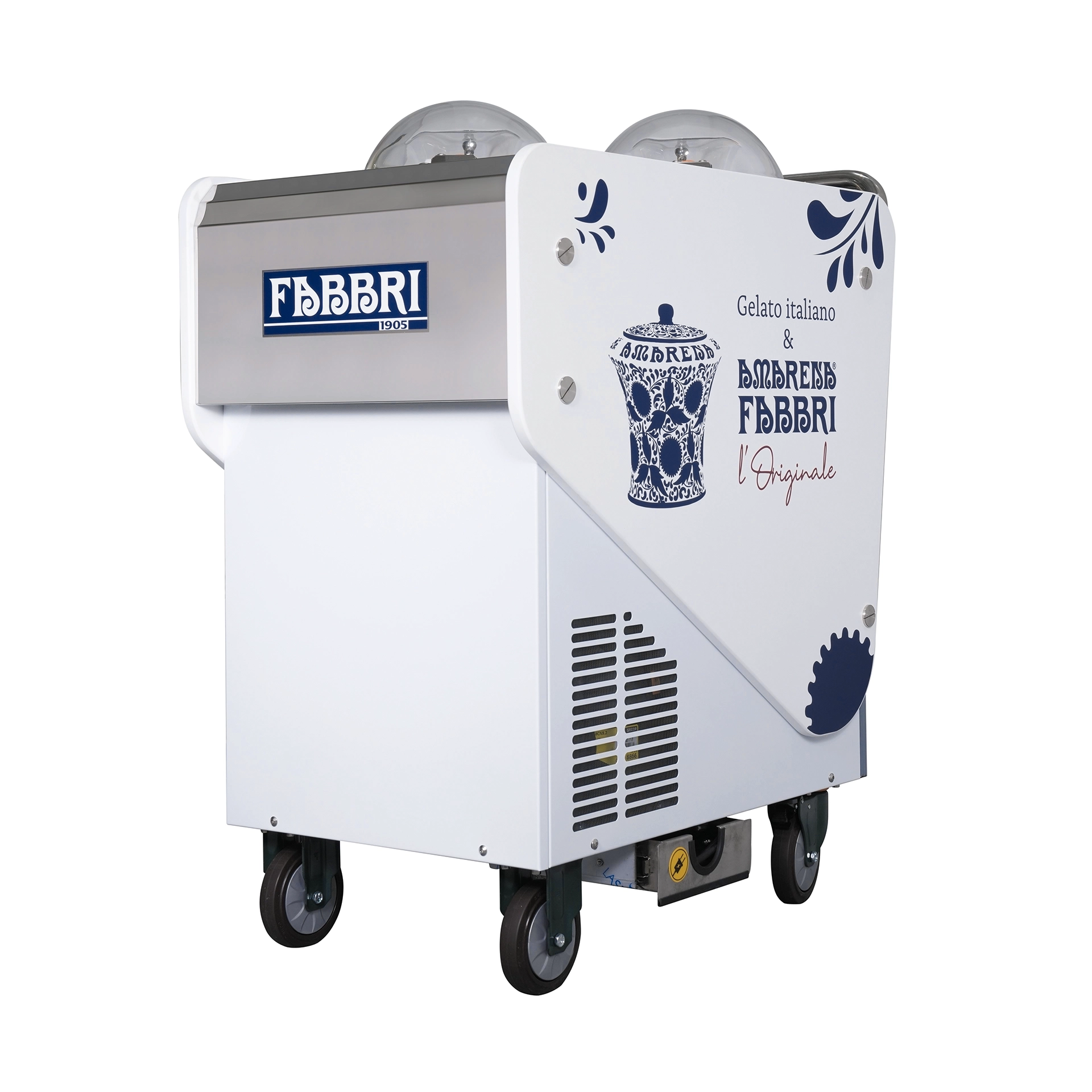 Fabbri 1905 mobile gelato cart with two flavor bowls used for La Dolce Vita gelato experiences