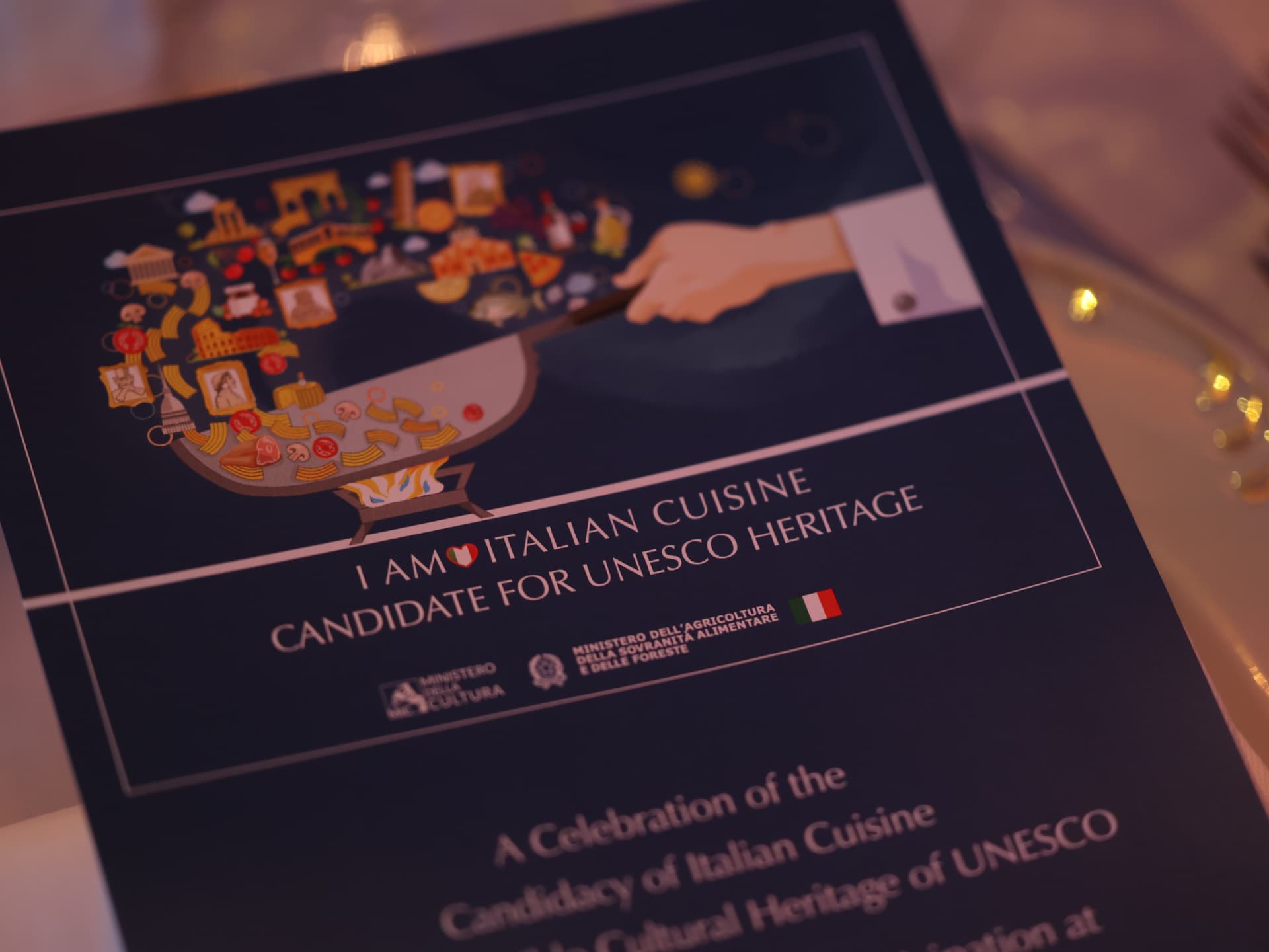 Italian cuisine UNESCO heritage menu card at a corporate event